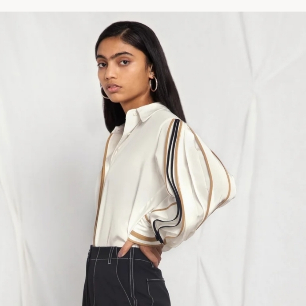 Bodice Pleated Sleeve Blouse S - Picture 2 of 10